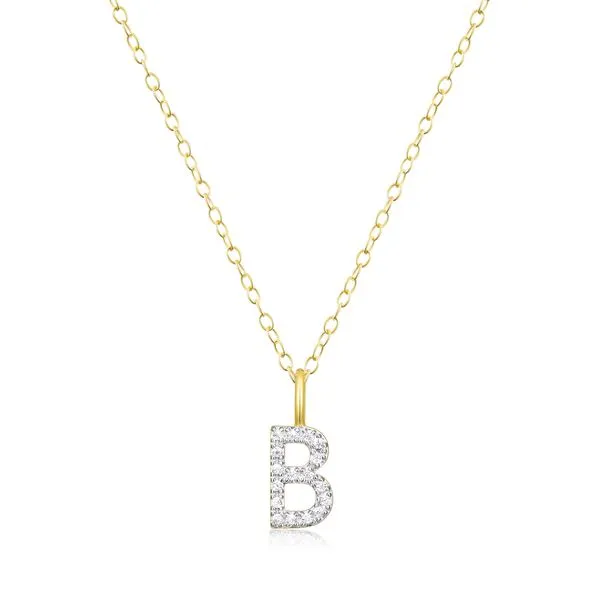 Lab Grown Diamond Yellow Gold Plated Initial B Necklace SVS Fine Jewelry Oceanside, NY