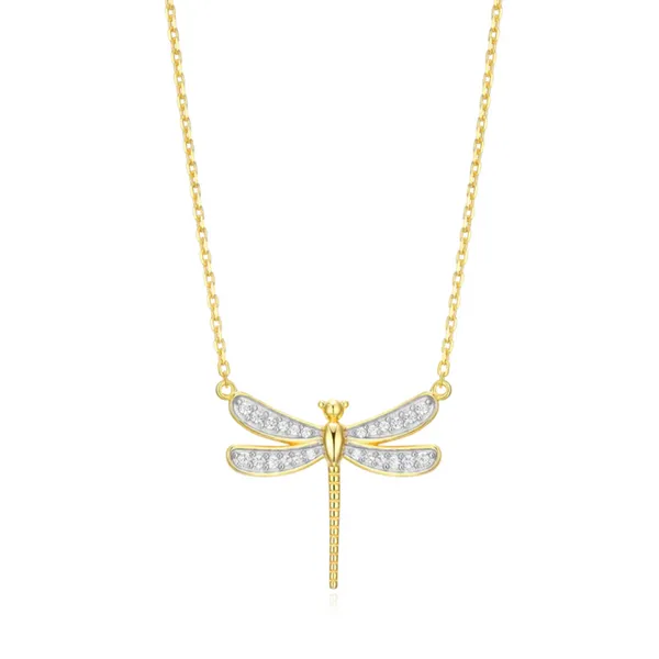 Lab Grown DIamond Yellow Gold Plated Dragonfly Necklace, ...