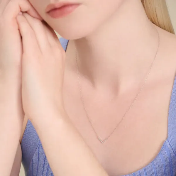 Lab Grown Diamond Chevron Necklace, .05ctw