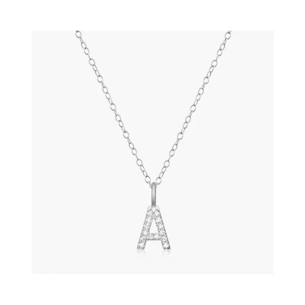 Rhodium Plated Sterling Silver Initial A Necklace SVS Fine Jewelry Oceanside, NY