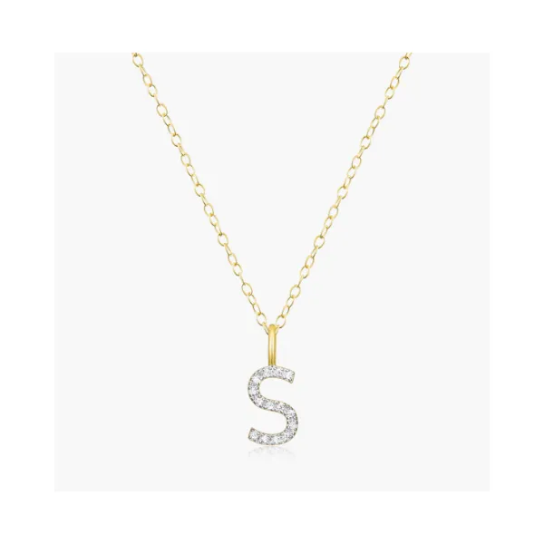Yellow Gold Plated Sterling Silver Initial S Necklace SVS Fine Jewelry Oceanside, NY