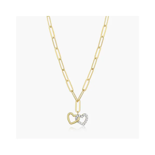 Yellow Gold Plated Sterling Silver Twin Heart Necklace SVS Fine Jewelry Oceanside, NY