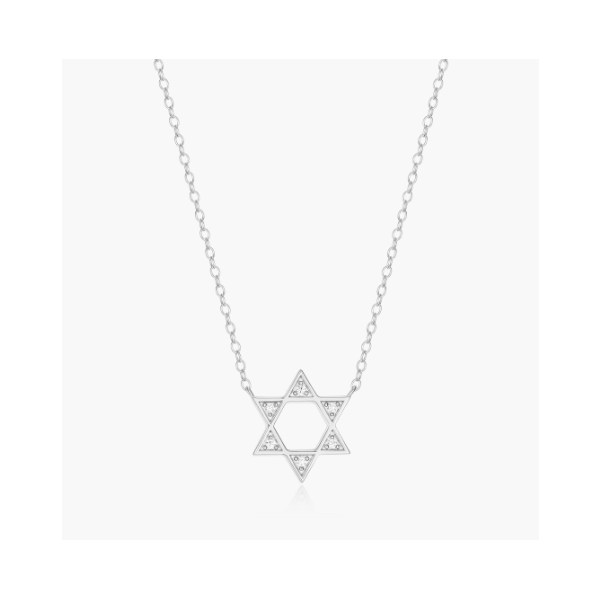 Rhodium Plated Sterling Silver Star Of David Necklace SVS Fine Jewelry Oceanside, NY