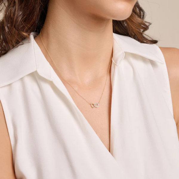 Lab Grown Diamond Yellow Gold Plated Twin Hearts Necklace Image 3 SVS Fine Jewelry Oceanside, NY