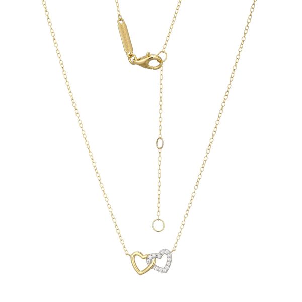 Lab Grown Diamond Yellow Gold Plated Twin Hearts Necklace Image 2 SVS Fine Jewelry Oceanside, NY