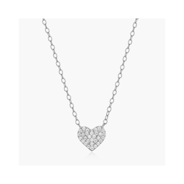 Rhodium Plated Sterling Silver Heart Necklace SVS Fine Jewelry Oceanside, NY