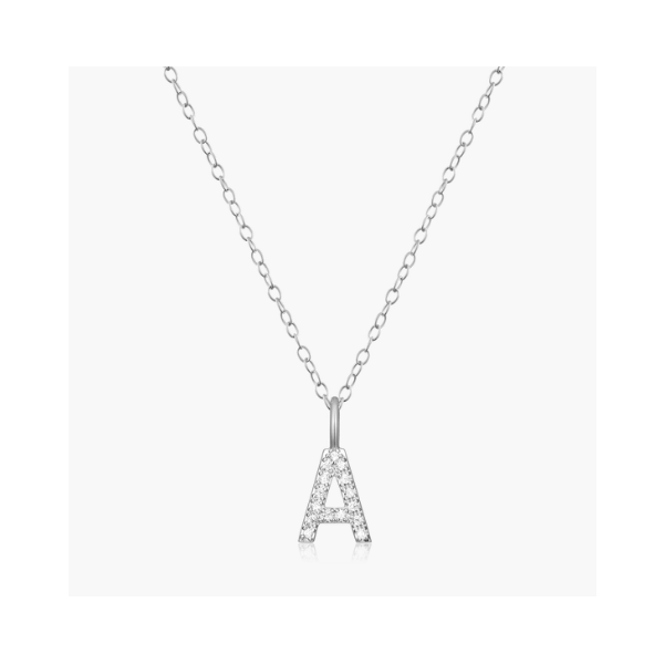 Rhodium Plated Sterling Silver Initial A Necklace SVS Fine Jewelry Oceanside, NY