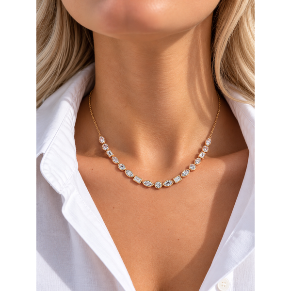 Everlee 14K Yellow Gold Multi Shape Half Bezel Lab Grown Diamond Tennis Necklace, 4.50 ctw Image 4 SVS Fine Jewelry Oceanside, NY