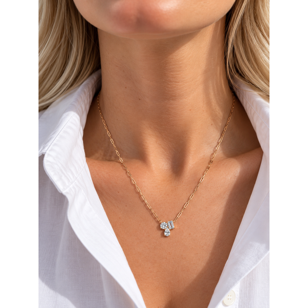 Everlee 14K Yellow Gold Multi Shape Lab Grown Diamond Cluster Necklace, 1 ctw, 18