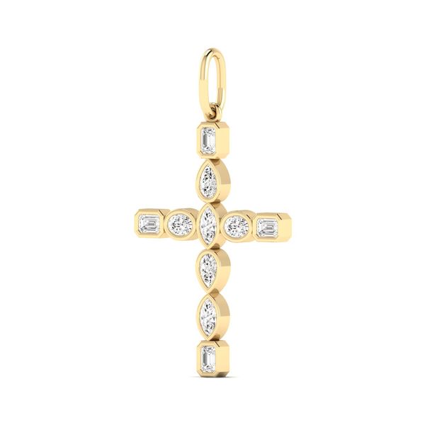 Yellow Gold Multi Shape Lab Grown Diamond Cross Image 2 SVS Fine Jewelry Oceanside, NY