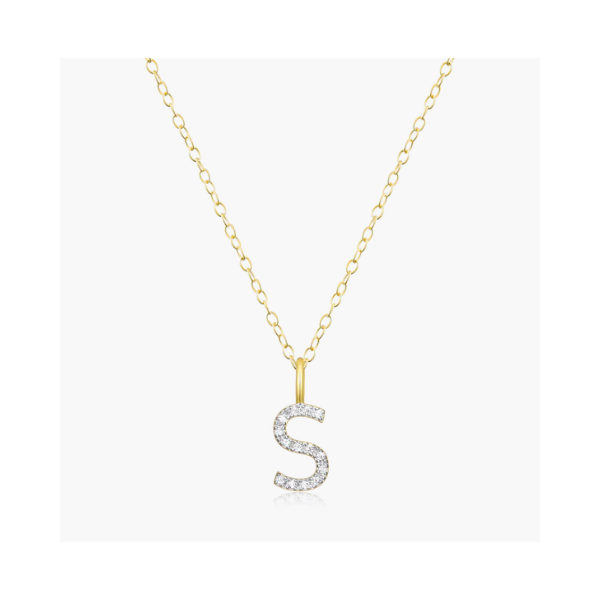 Yellow Gold Plated Sterling Silver Initial S Necklace SVS Fine Jewelry Oceanside, NY