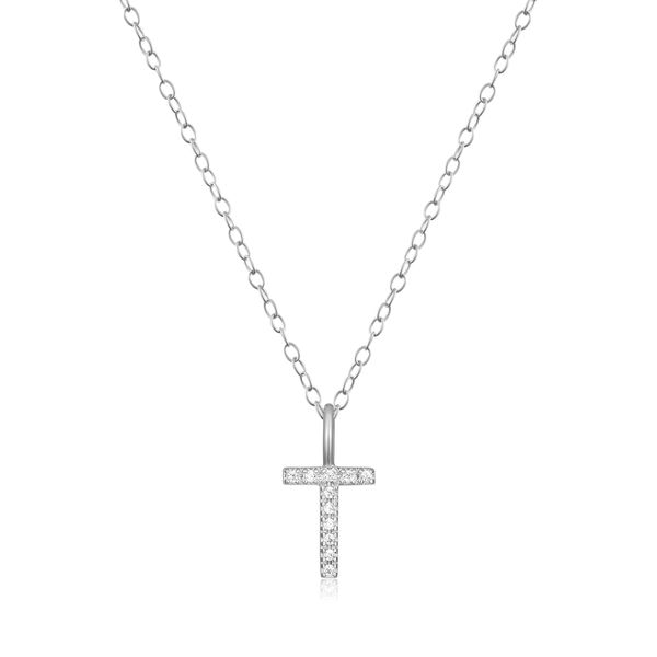 Rhodium Plated Sterling Silver Initial T Necklace SVS Fine Jewelry Oceanside, NY