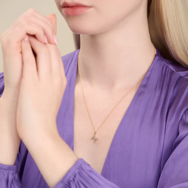 Lab Grown Diamond Yellow Gold Plated Initial M Necklace Image 2 SVS Fine Jewelry Oceanside, NY