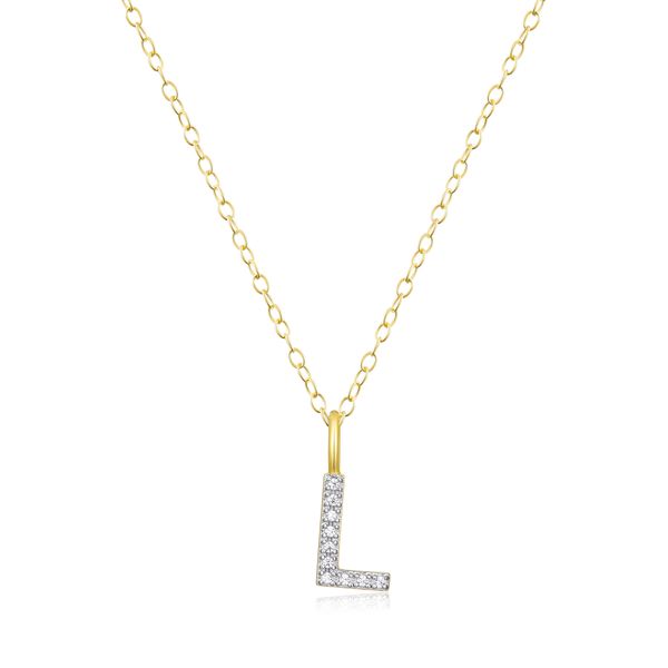 Lab Grown Diamond Yellow Gold Plated Initial L Necklace, .03ctw SVS Fine Jewelry Oceanside, NY