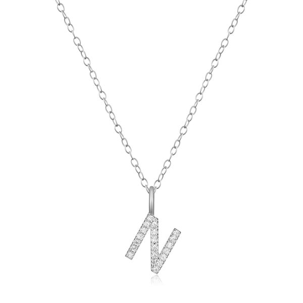 Rhodium Plated Sterling Silver Initial N Necklace SVS Fine Jewelry Oceanside, NY