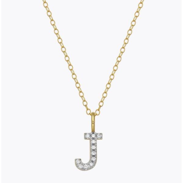 Lab Grown Diamond Yellow Gold Plated Initial J Necklace SVS Fine Jewelry Oceanside, NY