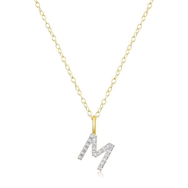 Lab Grown Diamond Yellow Gold Plated Initial M Necklace SVS Fine Jewelry Oceanside, NY