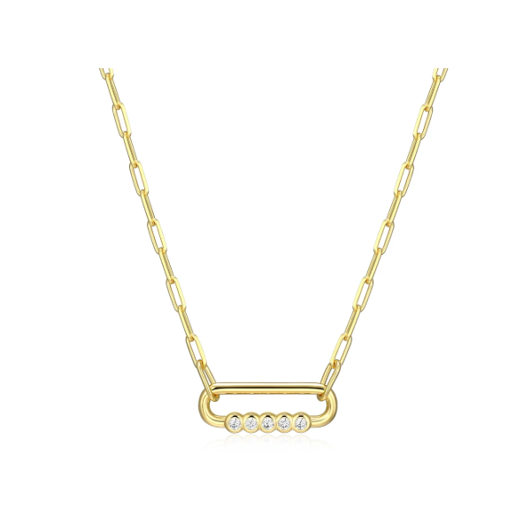 Yellow Gold Plated Silver & Lab Grown Diamond Necklace SVS Fine Jewelry Oceanside, NY