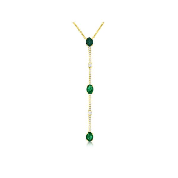 14K Yellow Gold, Diamond, and Emerald Necklace SVS Fine Jewelry Oceanside, NY