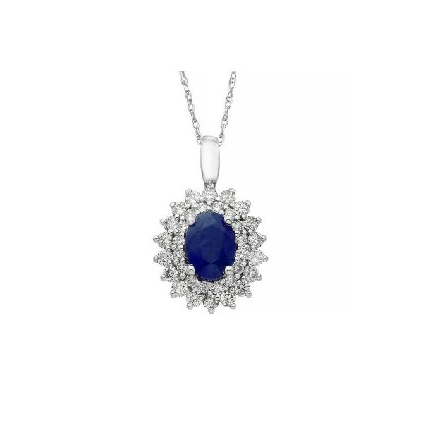 14K White Gold, Diamond, and Sapphire Necklace SVS Fine Jewelry Oceanside, NY