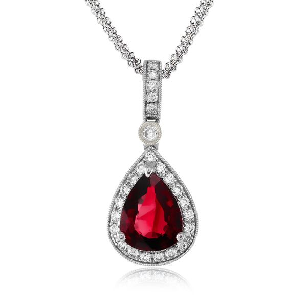 Simon G. Ruby And Diamond Halo Necklace SVS Fine Jewelry Oceanside, NY