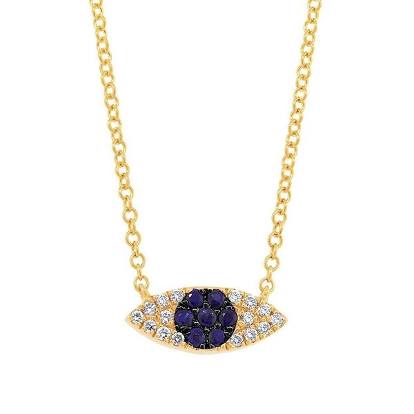 Shy Creation Yellow Gold, Sapphire, & Diamond Necklace SVS Fine Jewelry Oceanside, NY