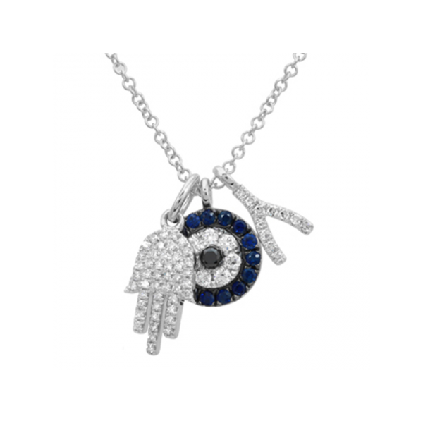 14K White Gold, Diamond, & Sapphire Necklace SVS Fine Jewelry Oceanside, NY