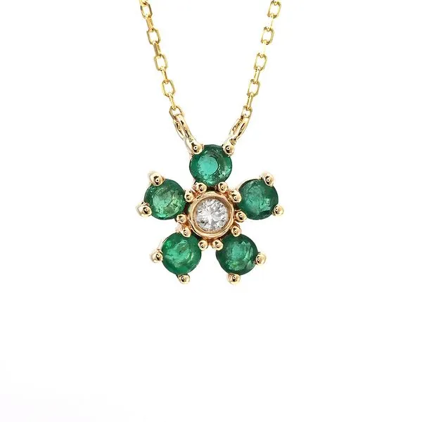 Yellow Gold, Emerald, And Diamond Flower Necklace SVS Fine Jewelry Oceanside, NY