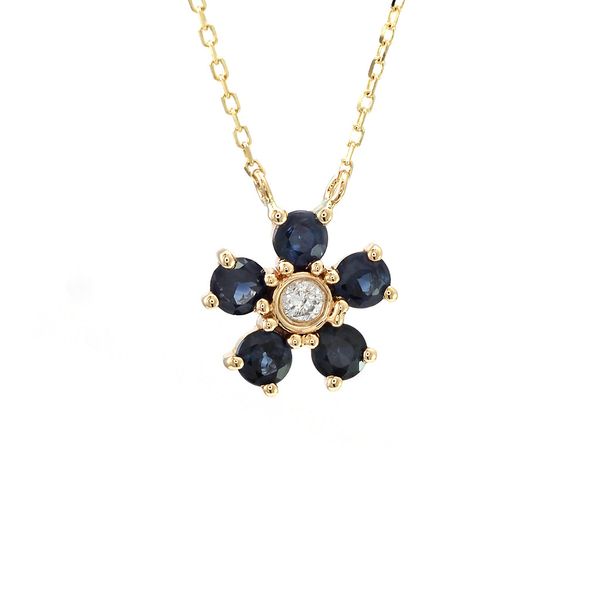 Yellow Gold, Sapphire, And Diamond Flower Necklace SVS Fine Jewelry Oceanside, NY
