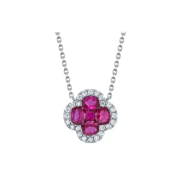 Shy Creation White Gold, Diamond, & Ruby Necklace SVS Fine Jewelry Oceanside, NY