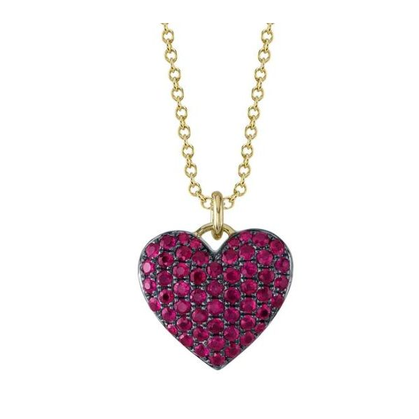 Shy Creation Yellow Gold Ruby Pave Heart Necklace SVS Fine Jewelry Oceanside, NY