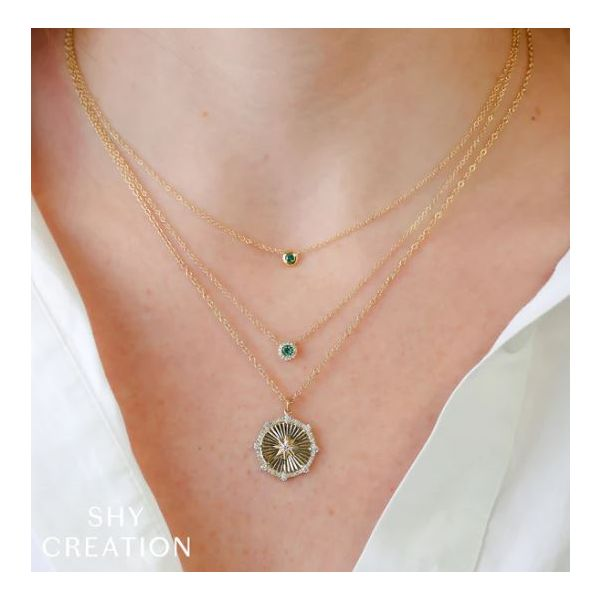 Shy Creation Yellow Gold Emerald Bezel Necklace Image 2 SVS Fine Jewelry Oceanside, NY