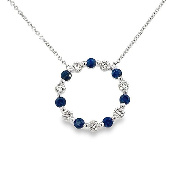 Sapphire & Diamond Circle Pendant Necklace SVS Fine Jewelry Oceanside, NY