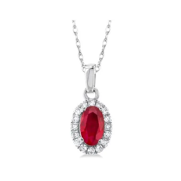 White Gold Oval Ruby & Halo Diamond Pendant SVS Fine Jewelry Oceanside, NY