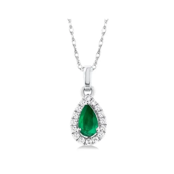 White Gold Emerald with Diamond Halo Pendant SVS Fine Jewelry Oceanside, NY