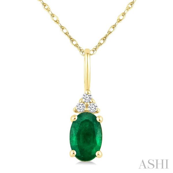 Yellow Gold Oval Emerald & Diamond Pendant SVS Fine Jewelry Oceanside, NY