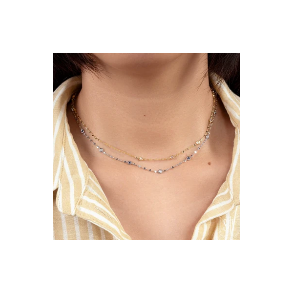Shy Creation White Gold, Diamond, And Sapphire Necklace Image 2 SVS Fine Jewelry Oceanside, NY