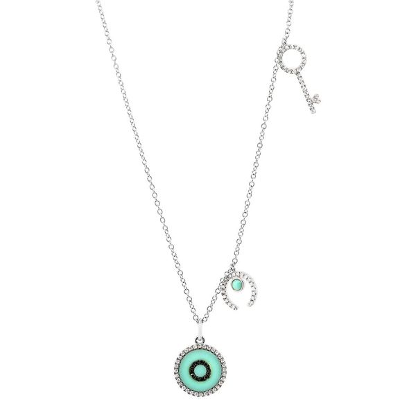 White Gold, Composite Turquoise, & Diamond Necklace SVS Fine Jewelry Oceanside, NY