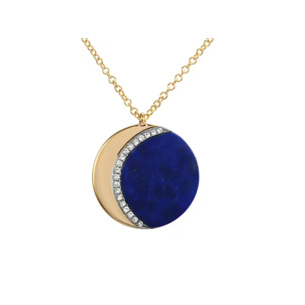 Yellow Gold Diamond, & Lapis Moon Necklace SVS Fine Jewelry Oceanside, NY