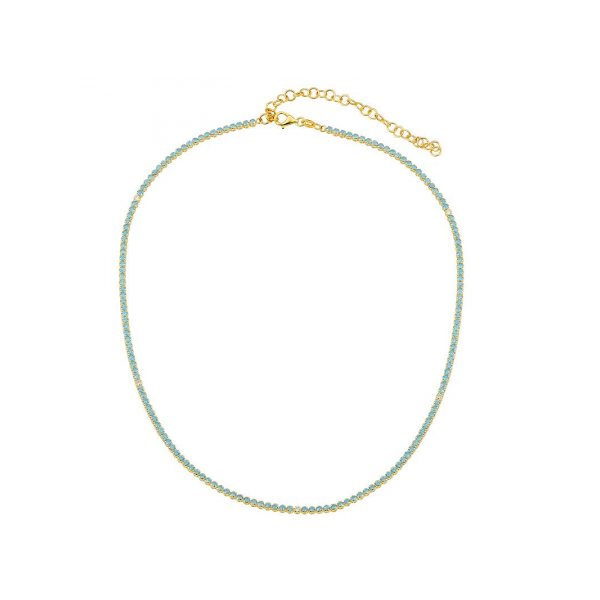 Yellow Gold Diamond, & Blue Topaz Tennis Choker Necklace SVS Fine Jewelry Oceanside, NY