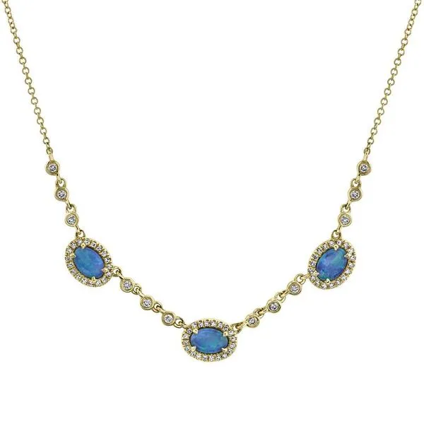 Shy Creation 14K Yellow Gold, Diamond, And Opal Necklace SVS Fine Jewelry Oceanside, NY