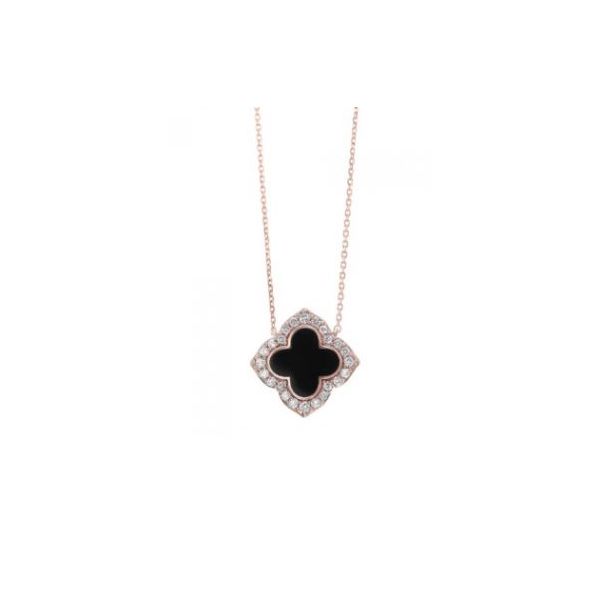 Diamond Clover Onyx & Diamond Pendant Necklace SVS Fine Jewelry Oceanside, NY