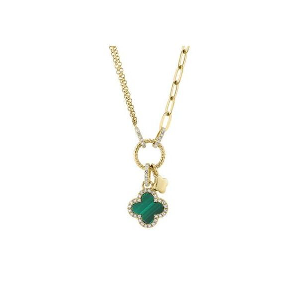 Shy Creation Yellow Gold, Diamond, & Malachite Necklace SVS Fine Jewelry Oceanside, NY