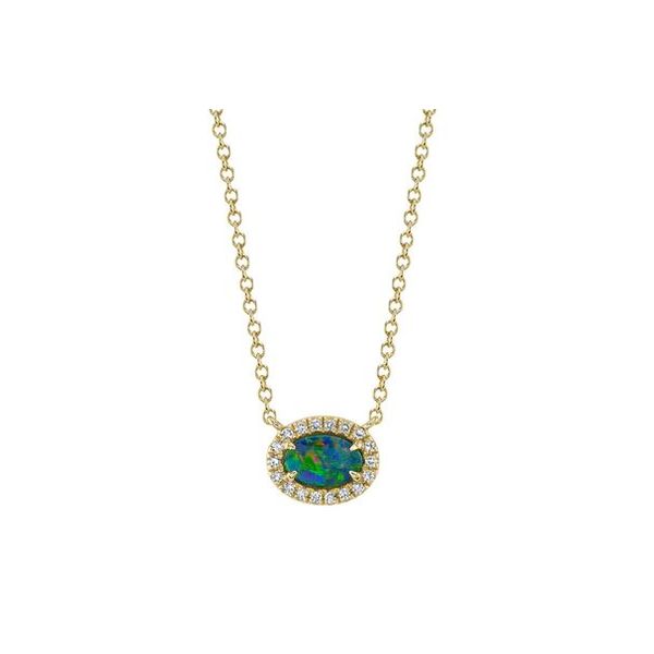 Shy Creation Yellow Gold, Diamond, & Opal Necklace SVS Fine Jewelry Oceanside, NY