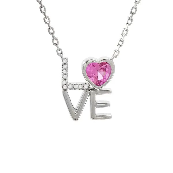 Sterling Silver, Diamond, And Pink Topaz Love Necklace SVS Fine Jewelry Oceanside, NY