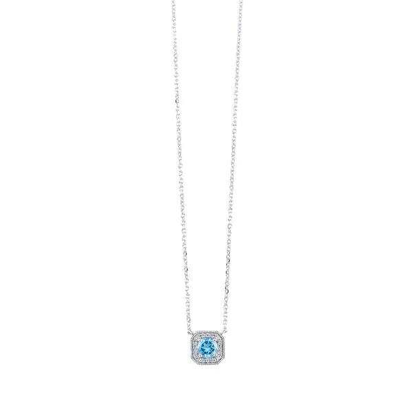 SVS Birthstone Halo Necklace: Blue Topaz (December) SVS Fine Jewelry Oceanside, NY
