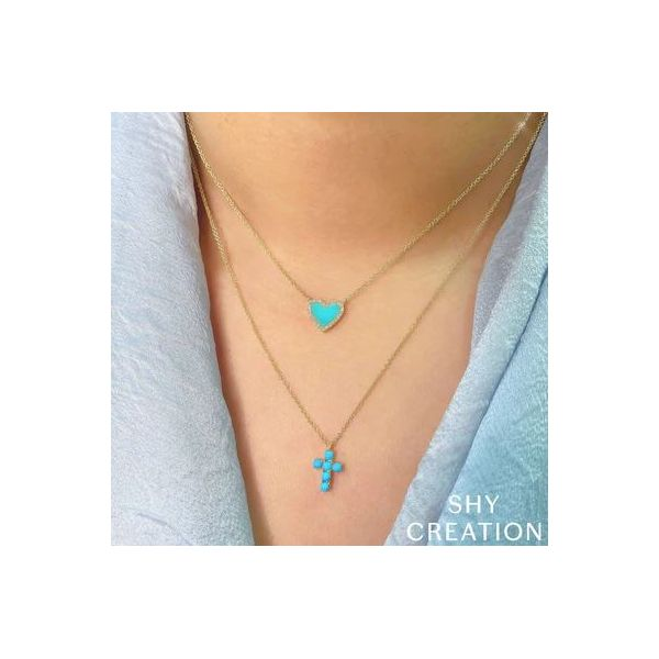 Shy Creation Yellow Gold, Diamond, & Turquoise Necklace Image 2 SVS Fine Jewelry Oceanside, NY