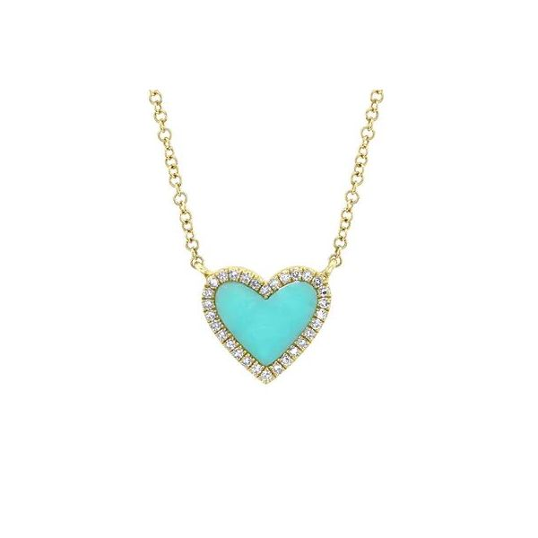 Shy Creation Yellow Gold, Diamond, & Turquoise Necklace SVS Fine Jewelry Oceanside, NY