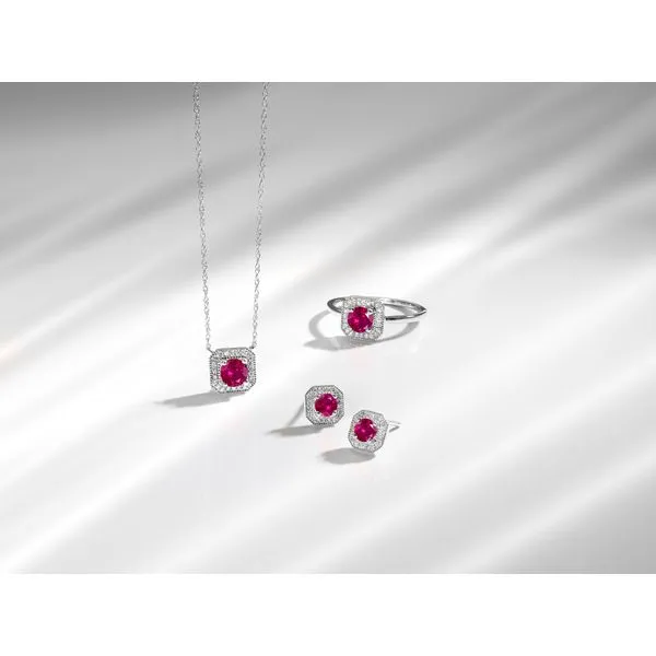 SVS Birthstone Halo Necklace: Ruby (July) Image 2 SVS Fine Jewelry Oceanside, NY