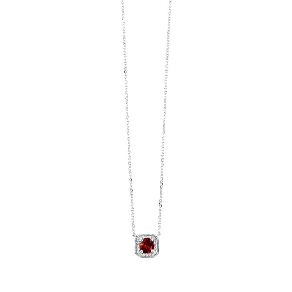 SVS Birthstone Halo Necklace: Garnet (January) SVS Fine Jewelry Oceanside, NY